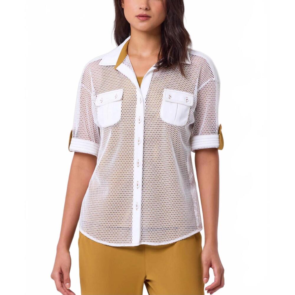 NEW ANGEL APPAREL fishnet short sleeves shirt in ivory